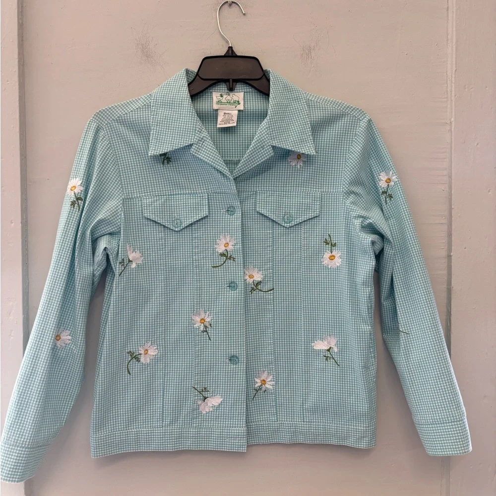 The Quacker Factory Vintage 90’s Daisy Embroidered Checkered Jacket Size Small - Picture 1 of 5